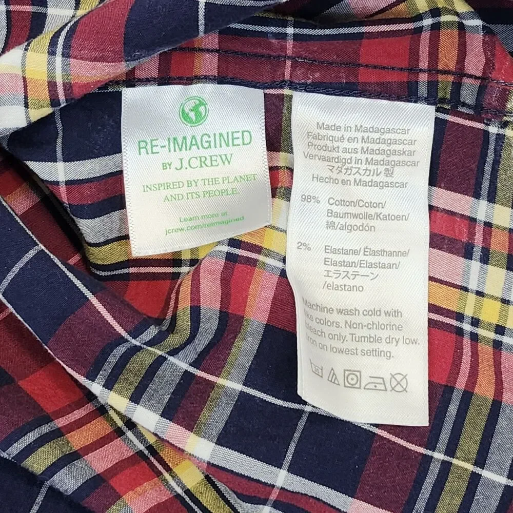 J Crew Mens Large Shirt Button Down Up Classic Flex Washed Plaid Long Sleeve